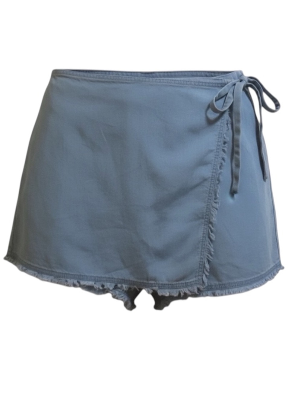 1250*C Tencel Light Blue Chambray Wrap Front Skort Fringe Hem Women’s Size M